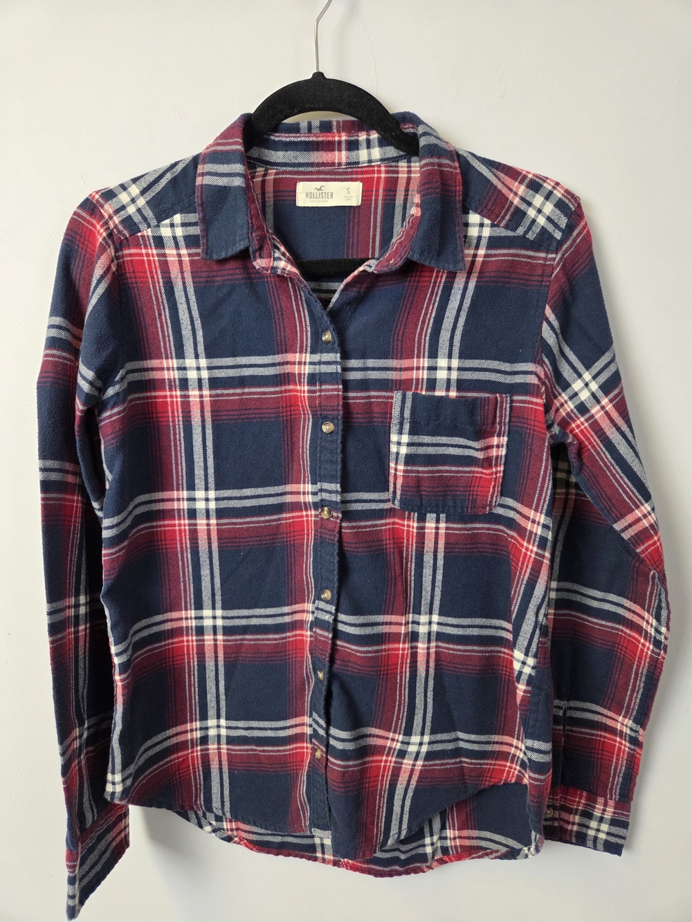 Hollister Navy & Red Plaid Button-Up Shirt